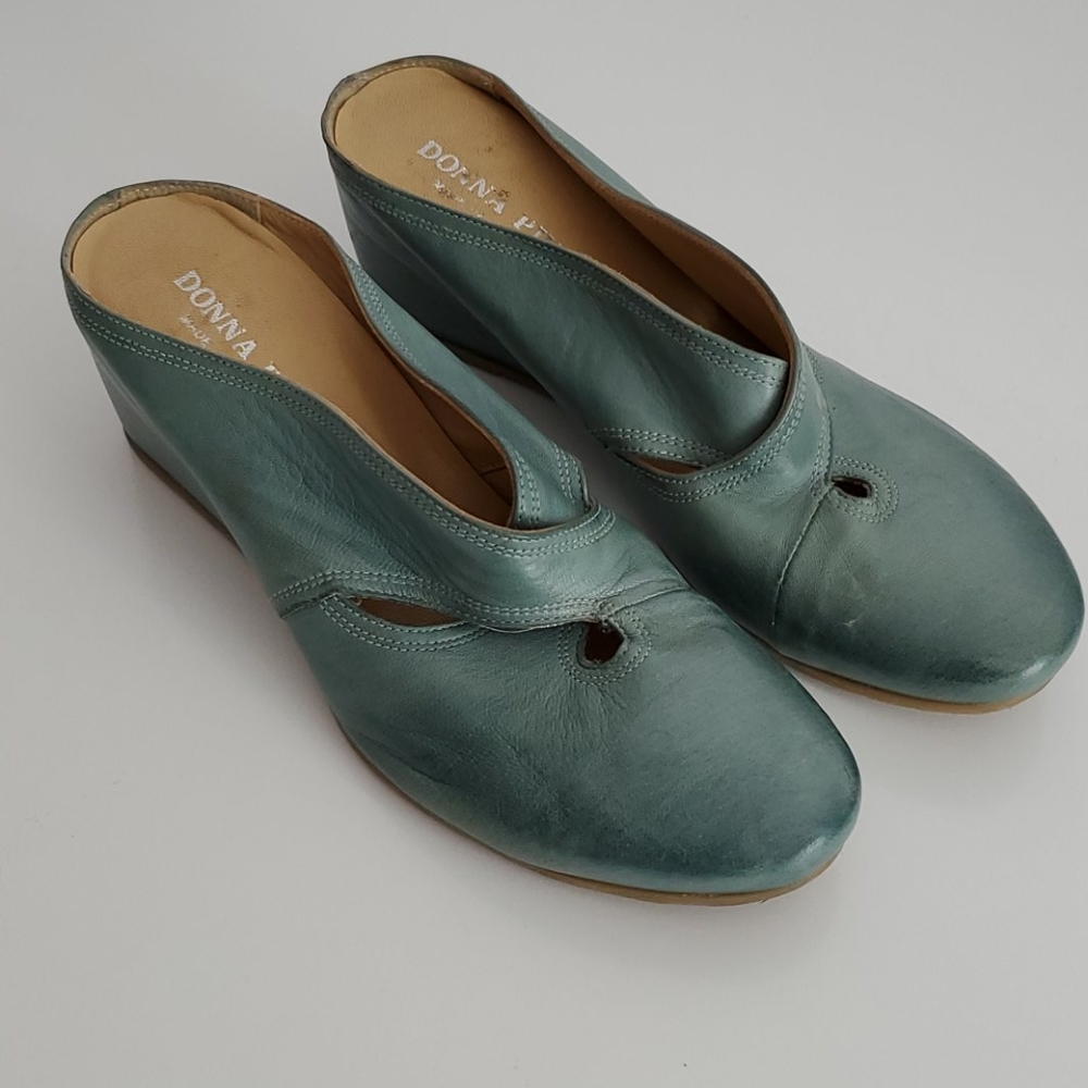 Donna Piu' Wedge Mules Blue Green Size 38